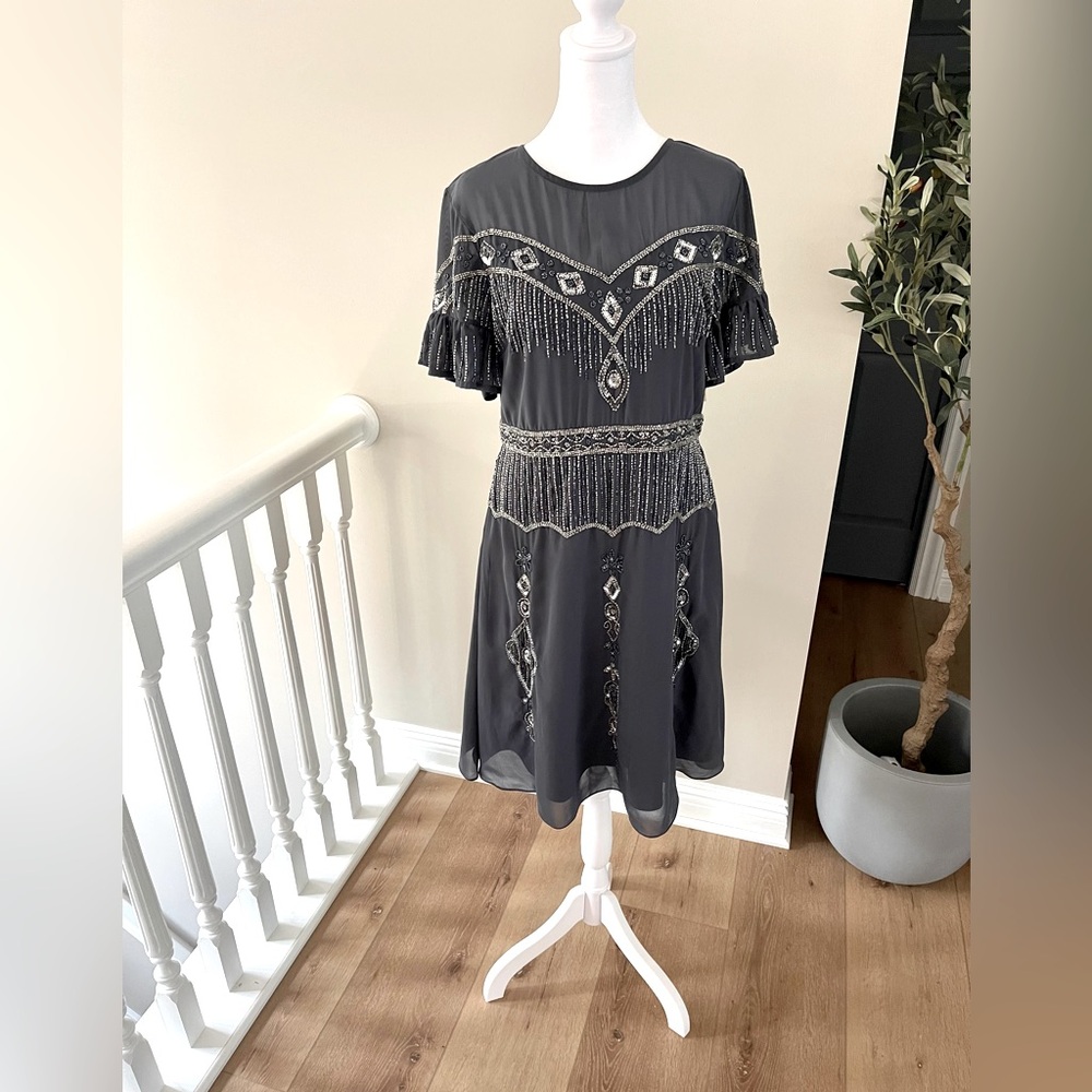 Frock and Frill Short Grey Beaded Dress